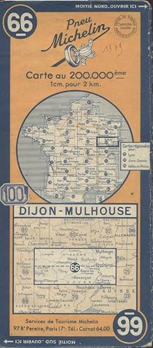 Ancienne Carte Michelin N° 66 : Dijon - Mulhouse. Carte au 200.000e.