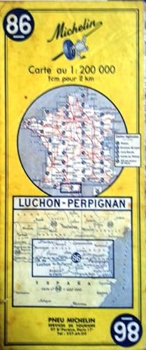 Seller image for Ancienne Carte Michelin N 86 : Luchon - Perpignan. Carte au 200.000e. for sale by Librairie Et Ctera (et caetera) - Sophie Rosire
