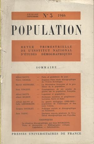 Population. Revue trimestrielle de l'Institut National d'Etudes Démographiques. N° 3 de 1946. Pau...