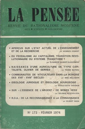 La Pensée. Revue du rationalisme moderne N° 173. Georges Cogniot, Elisabeth Guibert-Sledziewski, ...