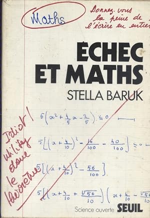 Bild des Verkufers fr Echec et maths. zum Verkauf von Librairie Et Ctera (et caetera) - Sophie Rosire