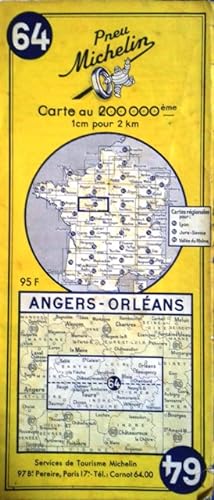 Seller image for Ancienne Carte Michelin N 64 : Angers - Orlans. Carte au 200.000e. for sale by Librairie Et Ctera (et caetera) - Sophie Rosire