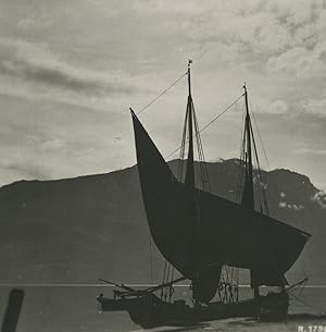 Italy Lake Garda Mount Baldo Transport Boat Old Stereoview Photo 1900