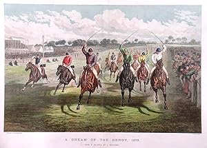 A DREAM OF THE DERBY, 1875. Frontal view of numerous racers nearing the finish during the Derby...