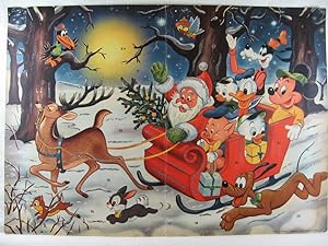 Adventskalender: Micky und seine Freunde mit Weihnachtsmann im Schlitten. (Vertreterkalender).