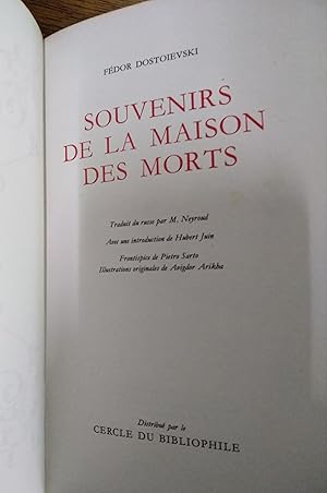 Image du vendeur pour SOUVENIRS DE LA MAISON DES MORTS mis en vente par Librairie l'Aspidistra
