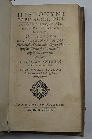 Imagen del vendedor de Opuscolum de doctrinarum differentiis, sive de Methodis& a la venta por Studio Bibliografico Benacense