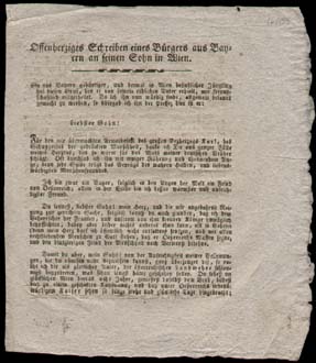 Offenherziges Schreiben eines Bürgers aus Bayern an seinen Sohn in Wien.