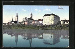 Ansichtskarte Tschaslau / Caslav, Ortsansicht mit Kirche am Ufer