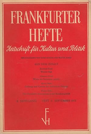 Seller image for Frankfurter Hefte 9/1953 (8. Jahrgang) Zeitschrift fr Kultur und Politik. for sale by Versandantiquariat Nussbaum