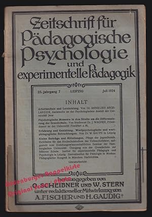 Zeitschrift für pädagogische Psychologie und experimentelle Pädagogik 25. Jhrg. 7 Juli 1924 - Sch...