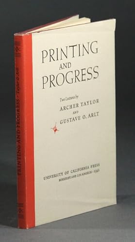 Seller image for Printing and progress. Two lectures by. for sale by Rulon-Miller Books (ABAA / ILAB)