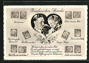 Bild des Verkufers fr Ansichtskarte Briefmarken-Sprache, Wie liegt so fern die schne Zeit., Paar in Herz zum Verkauf von Bartko-Reher