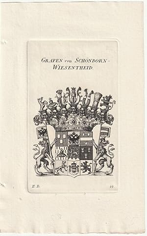 Grafen von Schönborn-Wiesentheid. Kupferstich-Wappen.