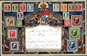 Wappen Briefmarken Ansichtskarte / Postkarte Bayerische Briefmarken, Ludwig III von Bayern - Verl...