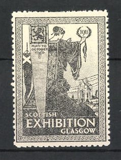 Image du vendeur pour Reklamemarke Glasgow, Scottish Exhibition 1911, Gttin mit Ehrenkranz am Stadtrand mis en vente par Bartko-Reher