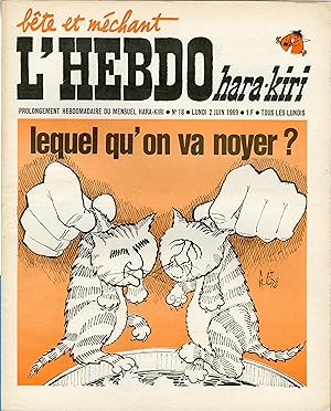 Bild des Verkufers fr L'HEBDO HARA-KIRI N18 du 2/6/1969 (complet)" Gb : lequel qu'on va noyer ? / Jane BIRKIN et Michel PETRUCCIANI zum Verkauf von Mad-Museum