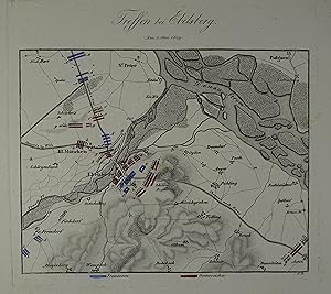 Bild des Verkufers fr Treffen bei Ebelsberg. Den 3. Mai 1809. Kupferstich-Karte mit Formationskolorit aus Rothenburg "Schlachten-Atlas" Wien 1840, 14,5 x 19 cm (19 x 20 Platte) zum Verkauf von Antiquariat Johannes Mller