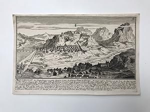 Grabado antiguo siglo XVIII Montmelian Saboya Francia 1720