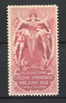 Image du vendeur pour Reklamemarke Milano, Esposizione Internazionale 1906, zwei Hermesstatuen vor einer Gttin mis en vente par Bartko-Reher
