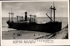 Ansichtskarte / Postkarte Blidselbucht Sylt, Gestrandeter Dampfer Adrar, 19 10 1935, Chargeurs Ré...