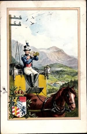 Künstler Wappen Ansichtskarte / Postkarte Bayern, Postillon, Postkutsche - Verlag: Zieher