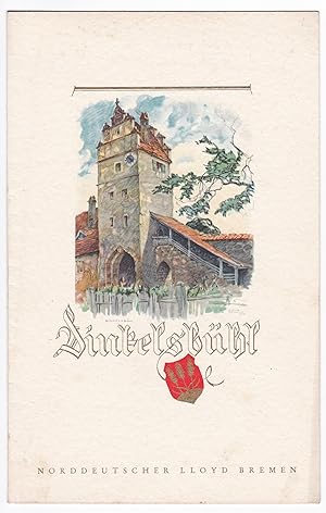 Norddeutscher Llyod Bremen Speisekarte 1938. Ansicht: Dinkelsbühl Uhr-Turm. Innenteil mit Menubes...