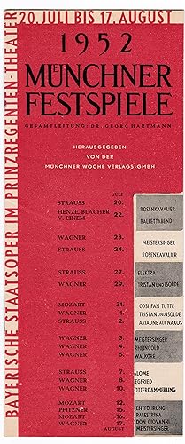 Prinzregenten-Theater 1952, Münchner Festspiele (Muenchner Festspiele) 20. Juli bis 17. August - ...