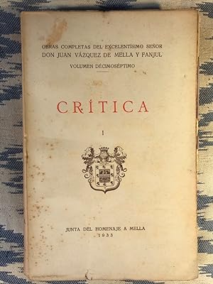 Bild des Verkufers fr Crtica. Tomo I. Obras Completas, Volumen Dcimosptimo. zum Verkauf von Campbell Llibres