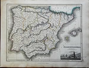 Spain & Portugal Lisbon Bay Andalusia Asturias 1821 Thomson Wyld decorative map