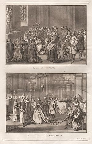 Seller image for Le jour des Cendres. / Maniere dont on rend le Pain-Benit." - Aschermittwoch Ash Wednesday Antidroron Kirche Ritual Zeremonie for sale by Antiquariat Steffen Vlkel GmbH