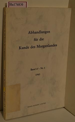 Bild des Verkufers fr Abhandlungen fr die Kunde des Morgenlandes. 27. Band / 1942. zum Verkauf von ralfs-buecherkiste