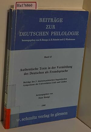 Bild des Verkufers fr Authentische Texte in der Vermittlung des Deutschen als Fremdsprache. ( = Beitrge zur deutschen Philologie, 63) . Beitrge des 3. deutsch- polnischen linguistischen Symposiums der Universitten Lodz und Gieen. zum Verkauf von ralfs-buecherkiste