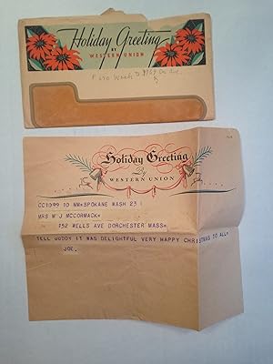 Christmas Greeting Telegram to a Dorchester Massachusetts Address.