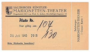 Eintrittskarte Salzburg 1940 Salzburger Künstler-Marionetten-Theater Rückseite
