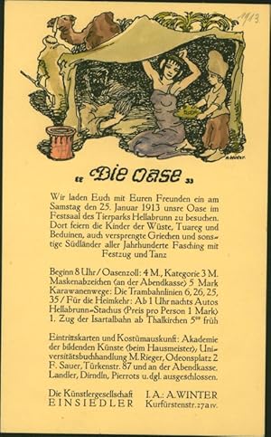 Einladung zum Künstlerfest "Die Oase" am 25. Januar 1913 im Festsaal des Tierparks Hellabrunn, Di...