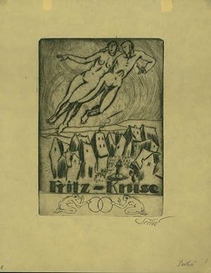 Original Radierung "Fritz-Kruse" Heirats-Anzeige. Endgülte Fassung. Unten rechts mit Bleistift si...