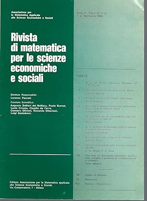 Imagen del vendedor de Rivista De Matematica Per Le Scienze Economiche E Sociali: Anno 7, Fascicoli 1 - 2, Semestre, 1984 a la venta por BYTOWN BOOKERY