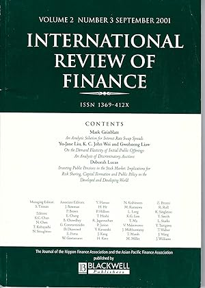 Seller image for International Review Of Finance: Volume 2, Number 3, September 2001 for sale by BYTOWN BOOKERY