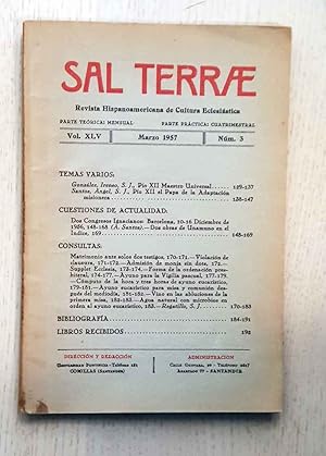 SAL TERRAE. Revista Hispanoamericana de Cultura Eclesiástica. Nº 3. Marzo 1957: Pio XII, maestro ...