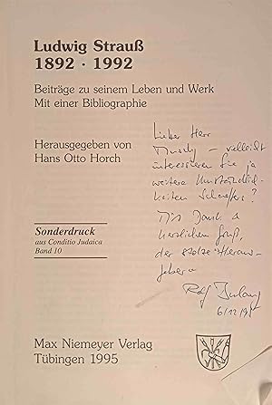 Ludwig Strauss : 1892 - 1992 ; Beiträge zu seinem Leben und Werk ; mit einer Bibliographie. Ludwi...