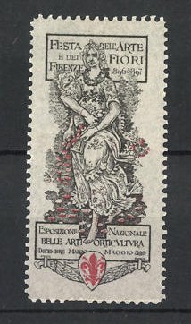 Image du vendeur pour Reklamemarke Firenze, Festa dell'Arte e dell'Fiori 1896, Gttin sitzt auf ihrem Thron mis en vente par Bartko-Reher