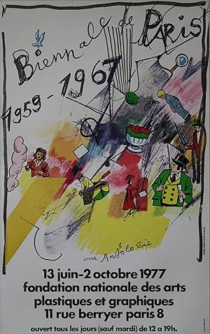 "Jean TINGUELY : Biennale de Paris 1959 - 1967" Affiche originale entoilée 1977 / EXPOSITION Fond...