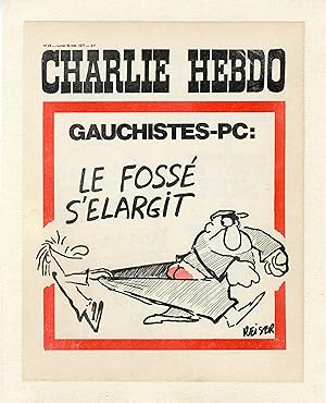 "CHARLIE HEBDO N°25 du 10/5/1971" Fac-similé original entoilé REISER / GAUCHISTES - PC : LE FOSSÉ...