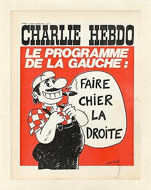 "CHARLIE-HEBDO N°85 du 3/7/1972" Fac-similé original entoilé WOLINSKI / LE PROGRAMME DE LA GAUCHE...