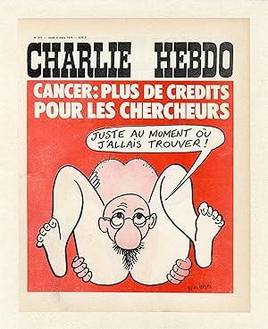 "CHARLIE-HEBDO N°277 du 4/3/1976" Fac-similé original entoilé WOLINSKI / CANCER : PLUS DE CRÉDITS...