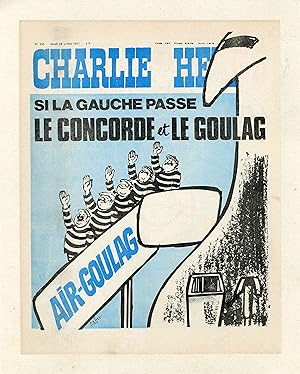 "CHARLIE HEBDO N°350 du 28/7/1977" Fac-similé original entoilé CABU / LE CONCORDE ET LE GOULAG