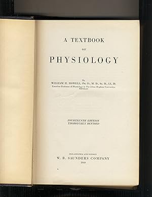 Image du vendeur pour A Textbook of Physiology mis en vente par Richard Lemay