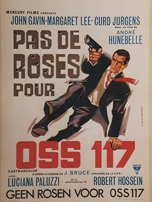 "PAS DE ROSES POUR OSS 117" / Affichette belge originale entoilée / Réalisé par André HUNEBELLE e...