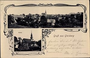 Passepartout Ansichtskarte / Postkarte Gleisberg Roßwein in Sachsen, Gesamtansicht, Kirche